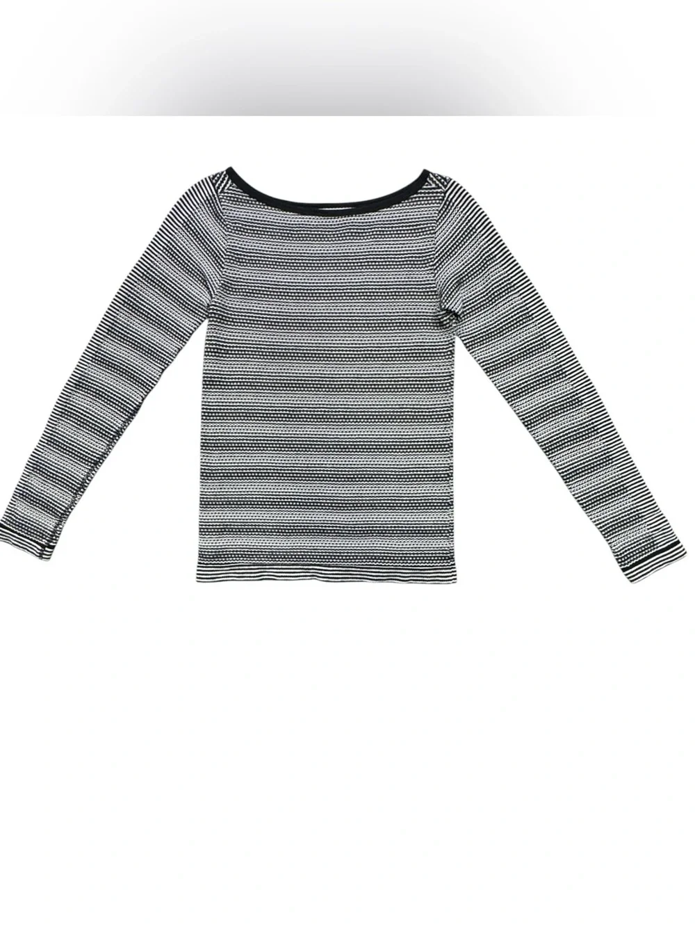 Athleta Black and White Striped Open-Knit Long Sleeve Top – Size Small